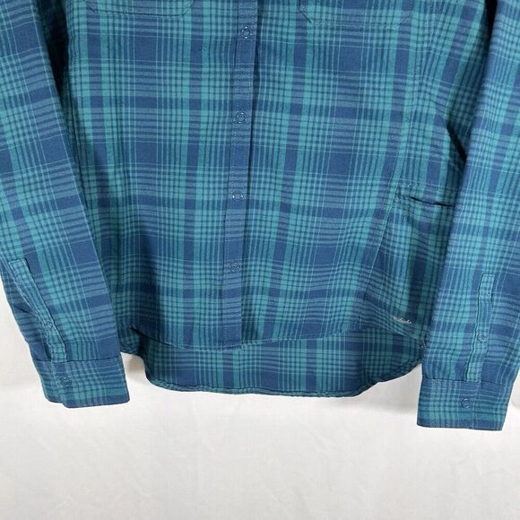 Woolrich Blouse Women's Small Blue Green Plaid Snap Up Long Sleeve Breathable - Picture 3 of 9